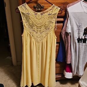 Yellow Lace Back Sleeveless Dress